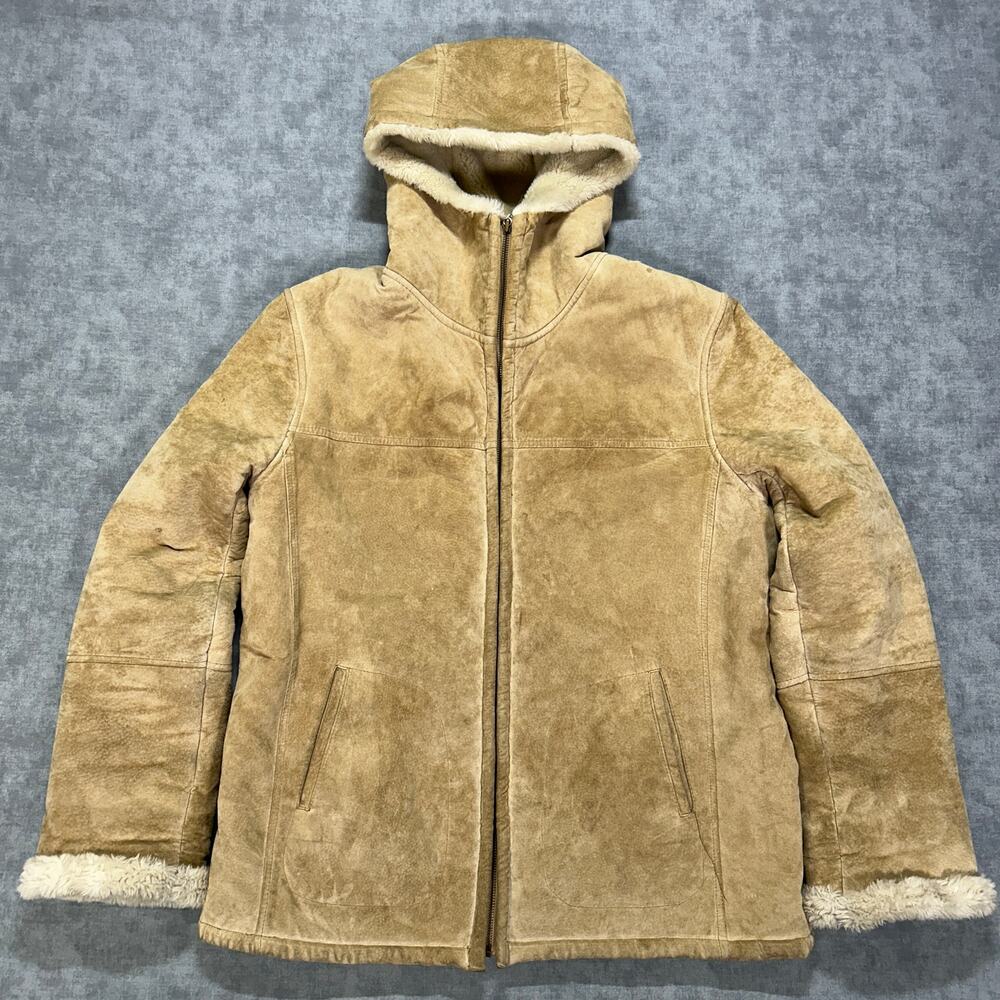 Vintage Jones New York Sport Genuine Suede Leather Shearling Lined Hooded Jacket